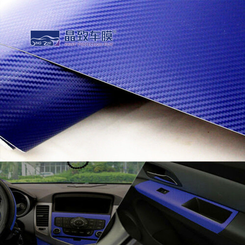 1.52x30M van de de Koolstofvezel van de HUISDIEREN de Vinylfilm 3D Donkerblauwe Stretchable Kleur