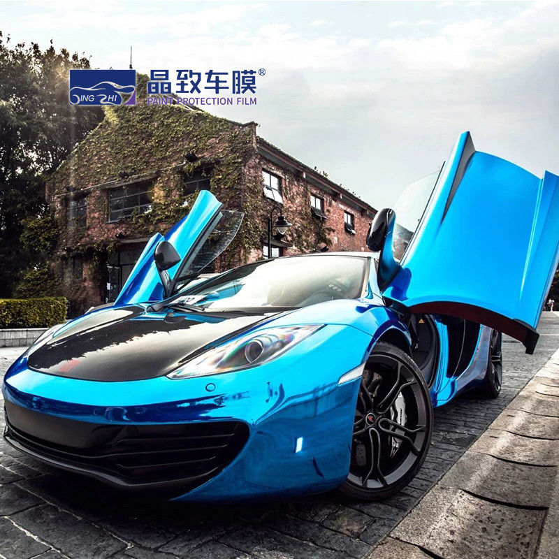 1.52x18 M 5x59FT Fabriek Prijs Luchtbel Gratis Full Vehicle Wrapping Films Chrome Spiegel Blauw Auto Body Sticker auto Vinyl